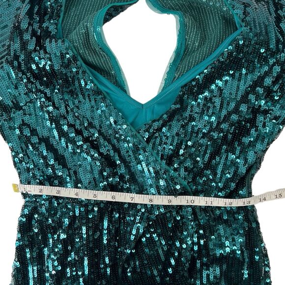 Asos TFNC Emerald Green Sequin Mini Party Disco New Years Dress Size US 10 WP638 - Picture 8 of 10